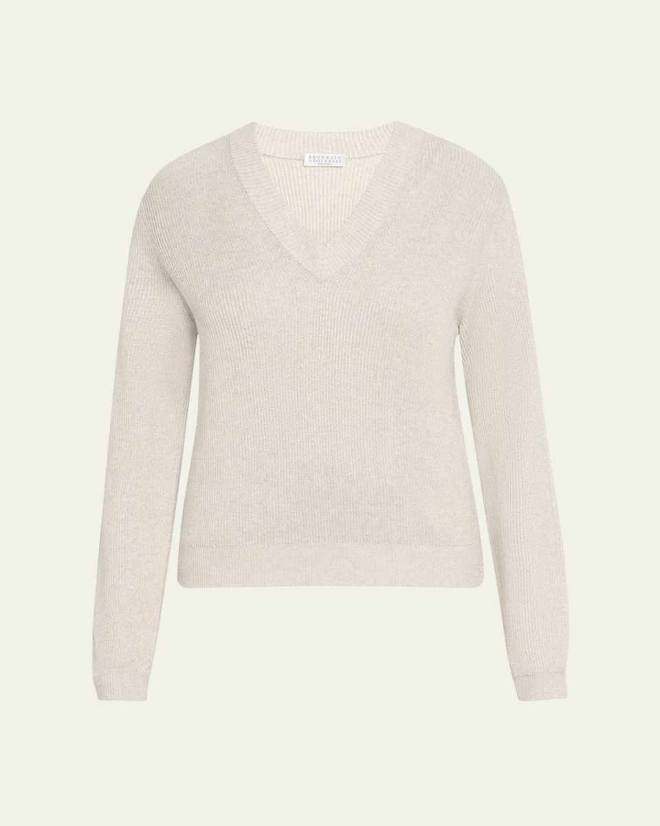 Bright Vanise Sparkling Cotton V-Neck Long Sleeve Sweat